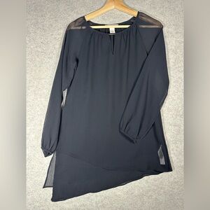 White House Black Market Black Long Sleeve Sheer Asymmetrical Tunic